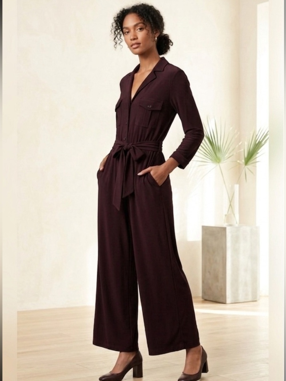 JOIE Black Utility Belted Long Sleeve Jumpsuit Large